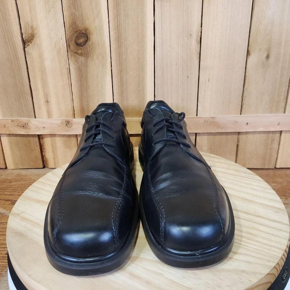 ECCO Helsinki Shoes Mens 12 46 EU Black Leather Bike Toe Lace Up Derby Dress